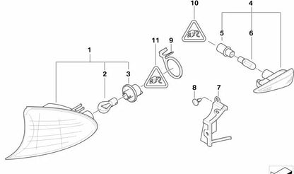 Intermitente delantero izquierdo color titanio OEM 63136915383 para BMW E46. Original BMW.