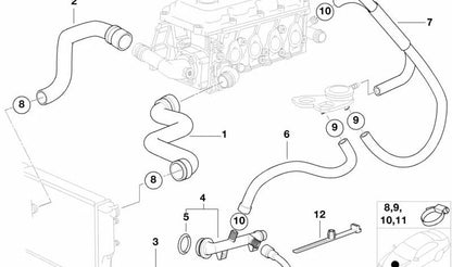 Manguera de agua OEM 11531716659 para BMW E36 (316i) y Z3 (1.9). Original BMW.