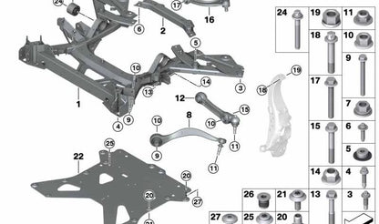 Brazo de suspensión corrección de caída superior para BMW F07, F10, F11, F18, F06, F12, F13, F01, F02 Serie i (OEM 31126779908). Original BMW