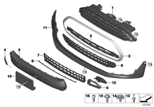 Rejilla decorativa capó delantero OEM 51137381982 para MINI Cooper F55, F56, F57. Original MINI.