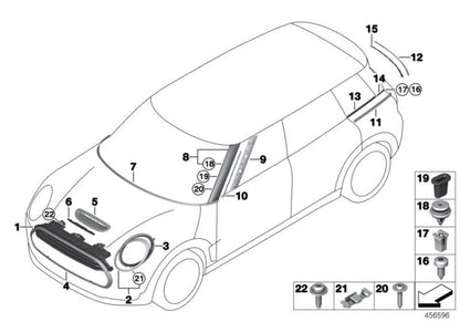 Linke Splitdoor-Zierleiste OEM 51137473263 für MINI Clubman F54, F54 LCI. Originaler MINI.