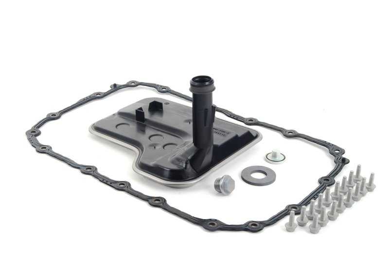 Kit de filtro de óleo para caixa de câmbio automática OEM 24152357284 para BMW E81, E82, E87, E88, E90, E91, E92, E93, E84, E83. Inclui junta, ímã, parafusos e plugue de drenagem. BMW original.
