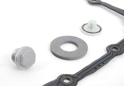 Kit de filtro de óleo para caixa de câmbio automática OEM 24152357284 para BMW E81, E82, E87, E88, E90, E91, E92, E93, E84, E83. Inclui junta, ímã, parafusos e plugue de drenagem. BMW original.