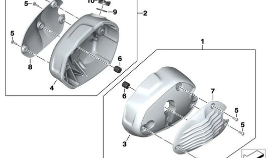 Tapa de culata izquierda "2V" OEM 77128565725 para BMW Motorrad R nineT (todos los modelos: Pure, Scrambler, Urban G/S, Racer, estándar). Original BMW Motorrad.