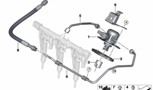 Tubo de combustible motor OEM 13538665628 para BMW F40, F52, F44, F45N, F46, F46N, F48, F48N, F49N, F39 y MINI F54, F54N, F55, F55N, F56, F56N, F57, F57N, F60, F60N. Original BMW y MINI.