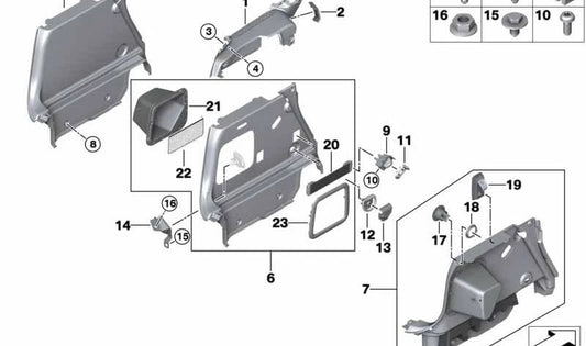 Bandeja portaobjetos maletero derecho OEM 51477434534 para MINI Clubman F54, F54 LCI y más. Original MINI.