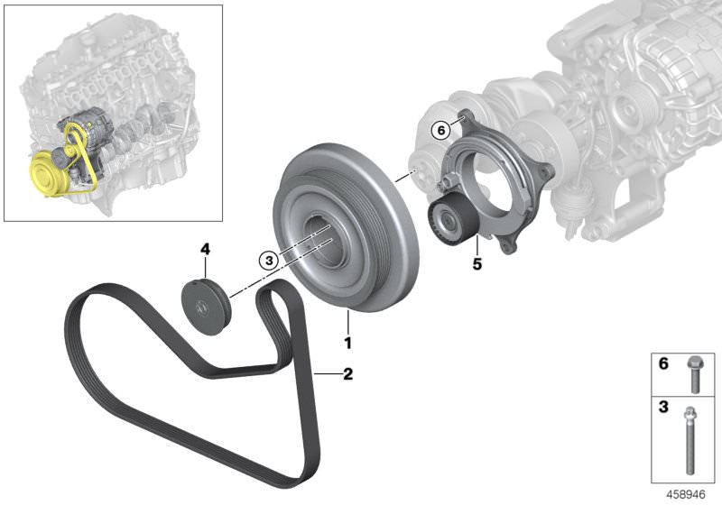 Tensor de correa mecánico OEM 11288579118 para BMW F20, F21, F40, G20, G30, G11, X1, X3, X5 y MINI F56, F55, F54, F60... y más. Original BMW y MINI.