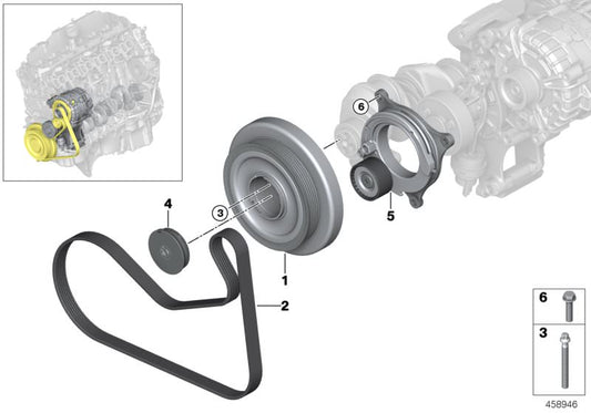Tensor de correa mecánico OEM 11288579118 para BMW F20, F21, F40, G20, G30, G11, X1, X3, X5 y MINI F56, F55, F54, F60... y más. Original BMW y MINI.