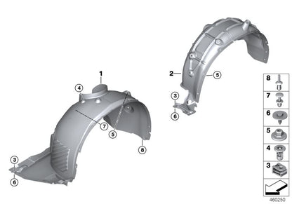 Cubierta paso de rueda delantera derecha OEM 51717342176 para BMW X1 F48 (modelos sDrive16d, 18i, 20i, xDrive20d, xDrive25i). Compatible con vehículos fabricados entre 2015 y 2022. Pieza original BMW.