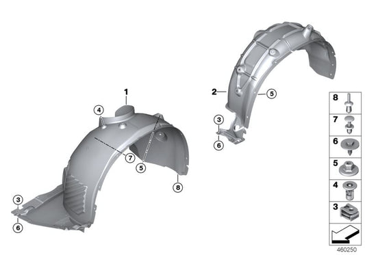 Cubierta paso de rueda delantera derecha OEM 51717342176 para BMW X1 F48 (modelos sDrive16d, 18i, 20i, xDrive20d, xDrive25i). Compatible con vehículos fabricados entre 2015 y 2022. Pieza original BMW.