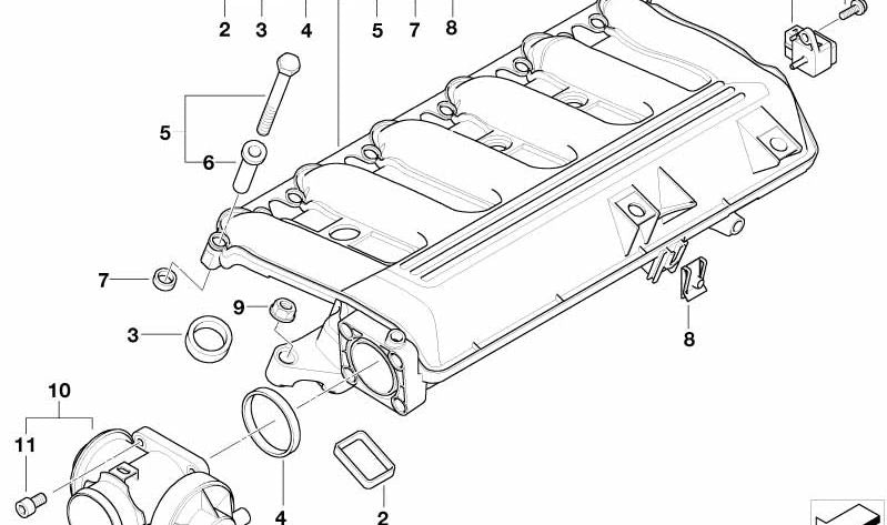 Tubo de admisión OEM 11617800586 para BMW X5 E53. Original BMW.