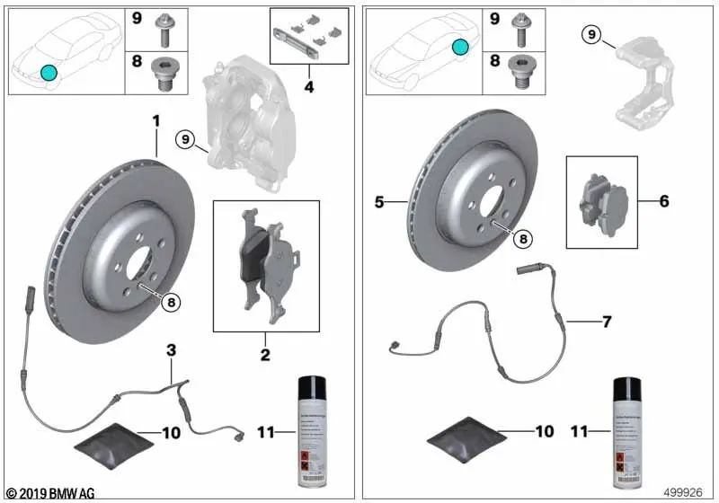 Bremsbremse Pastillas Reparaturkit für BMW G30, G32, G32N, G12N, G14, G15, G16 (OEM 34116889572). Original BMW.