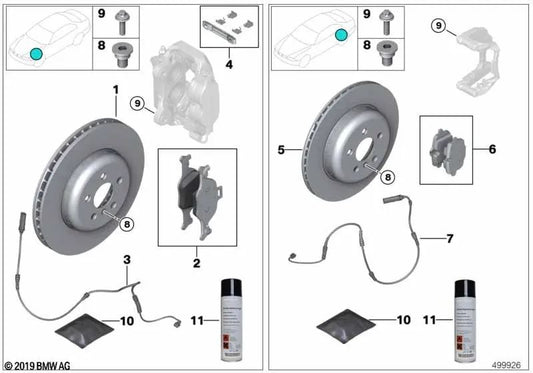 Bremsbremse Pastillas Reparaturkit für BMW G30, G32, G32N, G12N, G14, G15, G16 (OEM 34116889572). Original BMW.