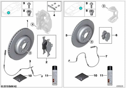 Kit de reparación de pastillas de freno sin amianto para BMW G30, G32, G11, G12, G05, G06 (OEM 34116883470). Original BMW.