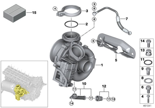 Abrazadera de tubo OEM 11657796718 para BMW E90, E91, E92, E93, E60, E61, E65, E66, E83, E70, E71. Pieza para sistema de turbo y escape. Original BMW.
