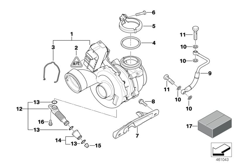 Abrazadera de tubo OEM 11657796718 para BMW E90, E91, E92, E93, E60, E61, E65, E66, E83, E70, E71. Pieza para sistema de turbo y escape. Original BMW.