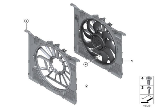 Cerco de ventilador con ventilador 400W OEM 17428472266 para BMW 5' G30, G31, 6' G32 GT... y más. Original BMW.