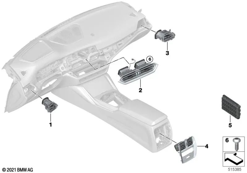 Grid di ventilazione ad aria fresca fresca del conducente per BMW G42, G87, G20, G21, G28, G80, G81, G22, G23, G26, G82, G83 (OEM 64226848619). BMW originale