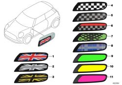 Moldura lateral derecha Black Jack OEM 51132410449 para MINI F56, F55, F57, F56 BEV. Original MINI.