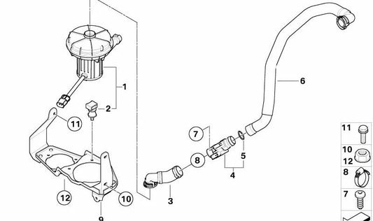 Abrazadera de tubo OEM 11727836645 para BMW E60, E61, E63, E64 (M5 y M6 con motor S85). Original BMW.