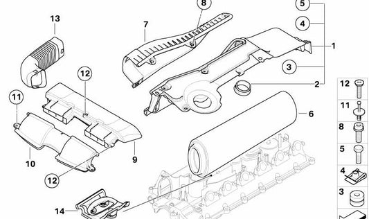 Tapa silenciador de admisión OEM 13717793203 para BMW E46, E60, E61, E65, E66, E83, E53, E70, E71, E90, E91, E92, E93. Repuesto original BMW.