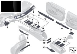 Front Piano Lacquer Molding Set for BMW 7 Series G11, G11N, G12, G12N (OEM 51168077719). Genuine BMW.