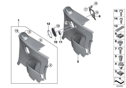Embellecedor para altavoz trasero izquierdo OEM 51437417370 en negro para MINI Cabrio F57, F57 LCI. Original MINI.