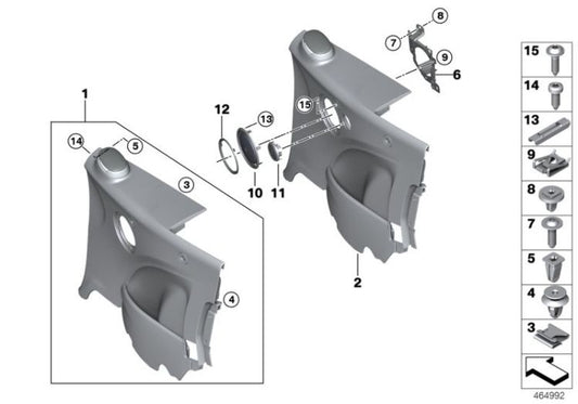 Embellecedor para altavoz trasero izquierdo OEM 51437417370 en negro para MINI Cabrio F57, F57 LCI. Original MINI.