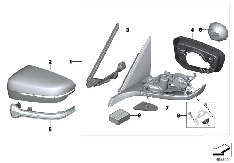 Tapa embellecedora imprimada izquierda OEM 51167422791 para BMW Serie 5 G30 {518d, 520d} (modelos 2016-2023). Compatible con retrovisores exteriores. Original BMW.