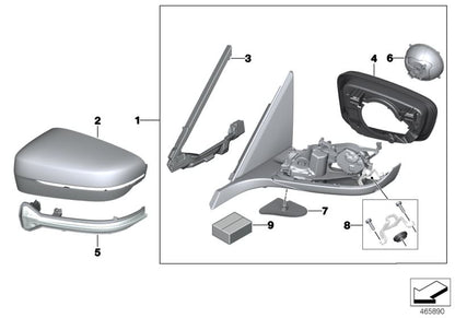 Tapa embellecedora imprimada izquierda OEM 51167422791 para BMW Serie 5 G30 {518d, 520d} (modelos 2016-2023). Compatible con retrovisores exteriores. Original BMW.