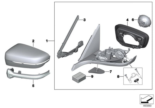 Tapa embellecedora imprimada izquierda OEM 51167422791 para BMW Serie 5 G30 {518d, 520d} (modelos 2016-2023). Compatible con retrovisores exteriores. Original BMW.