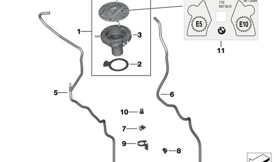 Plugue de depósito de combustível OEM 16118531632 para BMW Motorrad R1200GS, R1200R, R1200RT, HP2 ENDURO, HP2 MEGAMOTO, RNINET, R1200S, K1200R, K1200S, K1300R, K1200. BMW Motorrad original.