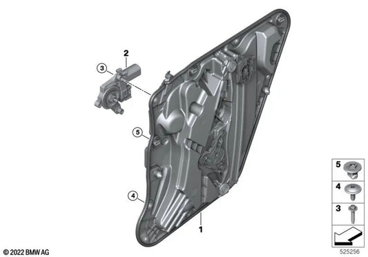 Right Window Regulator for BMW F70, U06, U11, U12, U10 (OEM 67625A75082). Original BMW.