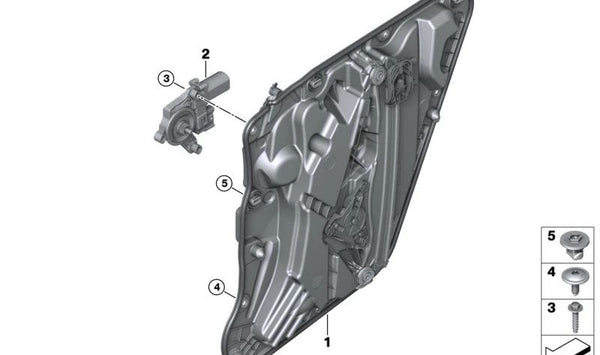Soporte de puerta trasera izquierda OEM 51335A620F1 para BMW U11. Original BMW.