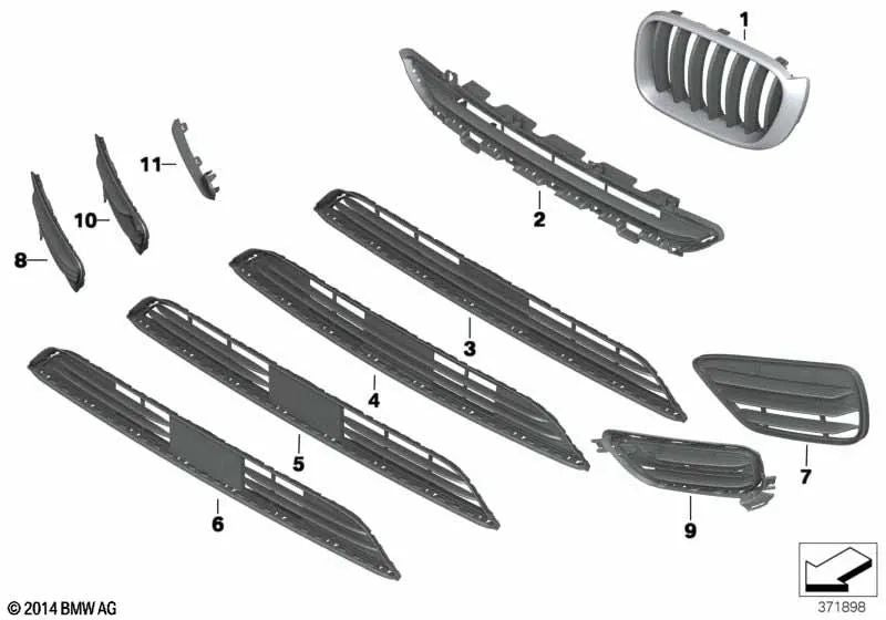 Closed side grille left for BMW X4 F26 (OEM 51117338511). Original BMW.