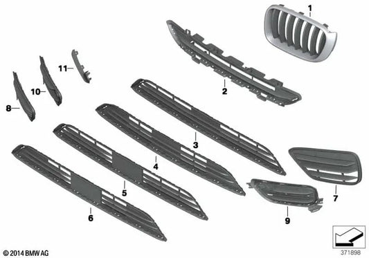 Closed side grille left for BMW X4 F26 (OEM 51117338511). Original BMW.