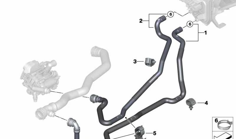 Manguera de retorno del refrigerante OEM 64219354462 para BMW G01, G02. Original BMW.