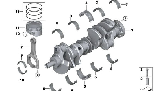 Virabrequim para BMW Série 5 G30, G31, Série 7 G11, G12, Série 8 G14, X5 G05, X6 G06, X7 G07 (OEM 11218680551). BMW original