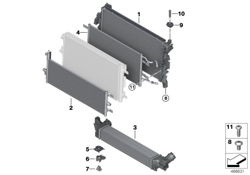 Soporte superior del radiador OEM 17117617617 para BMW F40, F44, F45, F46, F48, F39 y MINI F55, F56, F57, F54, F60. Original BMW y MINI.