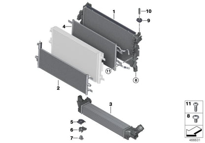 Soporte superior del radiador OEM 17117617617 para BMW F40, F44, F45, F46, F48, F39 y MINI F55, F56, F57, F54, F60. Original BMW y MINI.