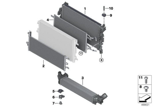 Soporte superior del radiador OEM 17117617617 para BMW F40, F44, F45, F46, F48, F39 y MINI F55, F56, F57, F54, F60. Original BMW y MINI.