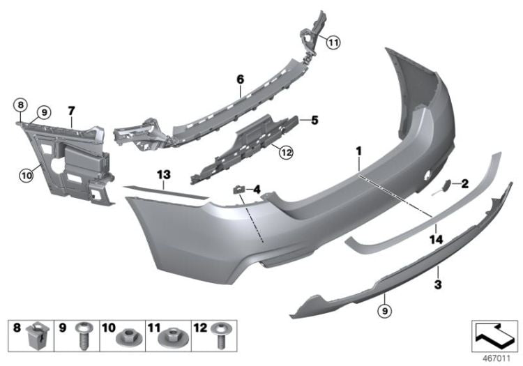 Revestimiento de parachoques trasero imprimado OEM 51128073080 para BMW Serie 4 F36 Gran Coupé, Gran Coupé LCI. Original BMW.
