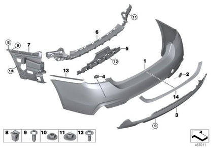 Revestimiento de parachoques trasero imprimado OEM 51128073080 para BMW Serie 4 F36 Gran Coupé, Gran Coupé LCI. Original BMW.