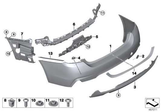 Revestimiento de parachoques trasero imprimado OEM 51128073080 para BMW Serie 4 F36 Gran Coupé, Gran Coupé LCI. Original BMW.