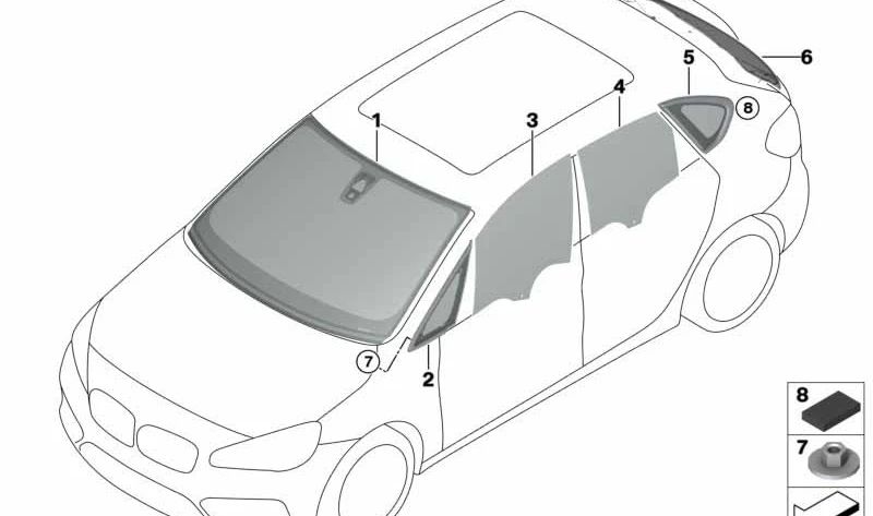 Janela traseira com proteção solar OEM 51317466414 para BMW Série 2 Active Tourer (F45). BMW original