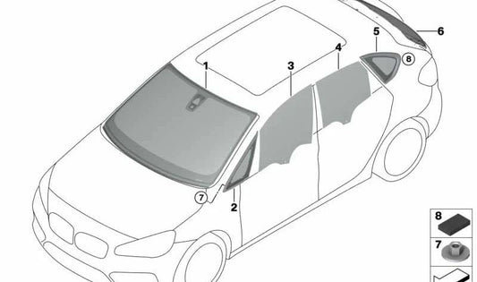 Janela traseira com proteção solar OEM 51317466414 para BMW Série 2 Active Tourer (F45). BMW original