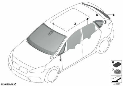 Ventanilla triangular fija delantera derecha OEM 51377321944 para BMW 2' F45 Active Tourer, 2' F46 Gran Tourer... y más. Original BMW.