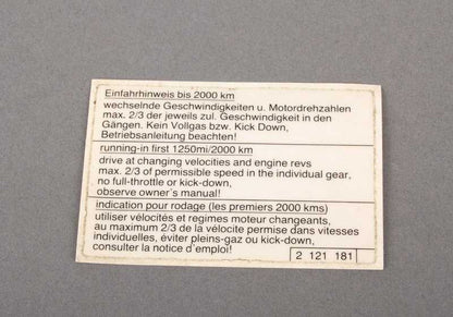 Warnplatte auf Drehanweisungen für BMW Series 3 E21, E30, E36, Serie 5 E12, E28, Serie 6 E24, Serie 7 E23, E32, E38, Serie 8 E31 (OEM 51142121181). Original BMW