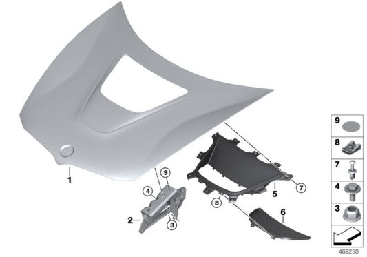 Bisagra de capó frontal izquierda OEM 51237336251 para BMW i8 I12, I12 LCI, I15. Original BMW.