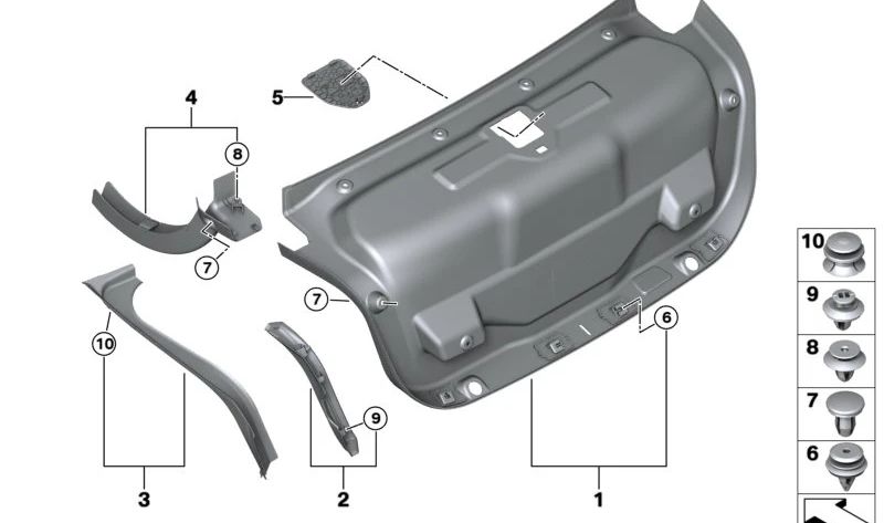 Clip con arandela de estanqueidad OEM 51137065607 para BMW Serie 2 F44, Serie 3 E91/E91N/F31/F31N/G20/G20N/G28/G28N, Serie 4 G26/G26E/G26F/G26N, Serie 5 G60/G68/G90, Serie 7 E65/E66/G70, X3 E83/E83N, Z4 E89. Original BMW.